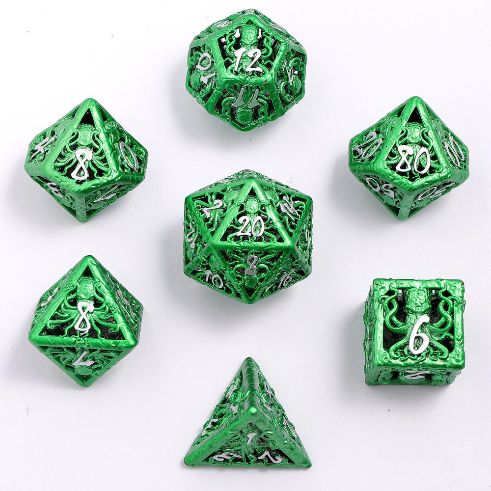 Hollow Metal Dice Set: LIlithid's Mind Cage - Green
