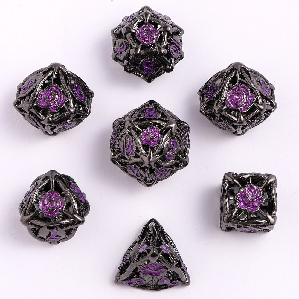 Hollow Metal RPG Dice Set: Rose - Gunmetal/Purple