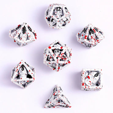 Hollow Metal RPG Dice Set: Skull's Grin - White/Blood Splatters