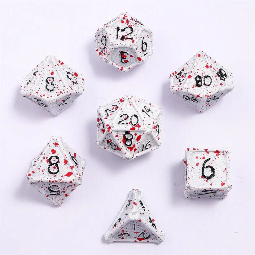Metal RPG Dice Set: Bone Collector - White/Blood Splatters