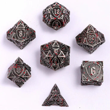 Metal RPG Dice Set: Fighter - Ancient Silver/Blood Splatters