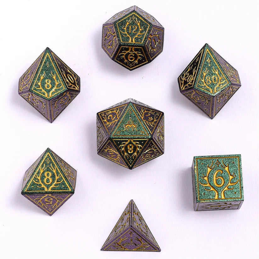 Metal RPG Dice Set: Druid - Glitter Green/Gold