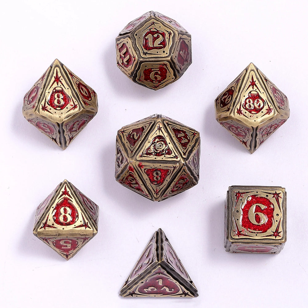 Metal RPG Dice Set: Sorcerer - Ancient Bronze/Red