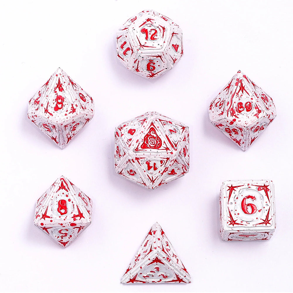 Metal RPG Dice Set: Sorcerer - White/Blood Spatter