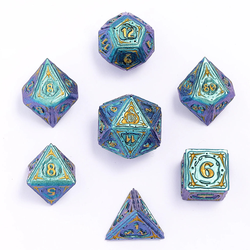 Metal RPG Dice Set: Sorcerer - Teal/Gold