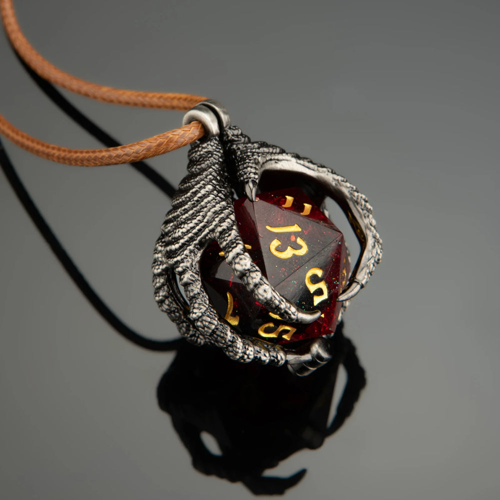 Dragon Claw Necklace with D20: Silver