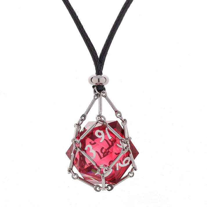 Mysticage Dice Chain Necklace with D20 - Brown Leather Chain