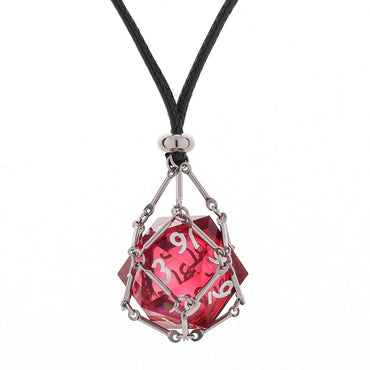 Mysticage Dice Chain Necklace with D20 - Brown Leather Chain