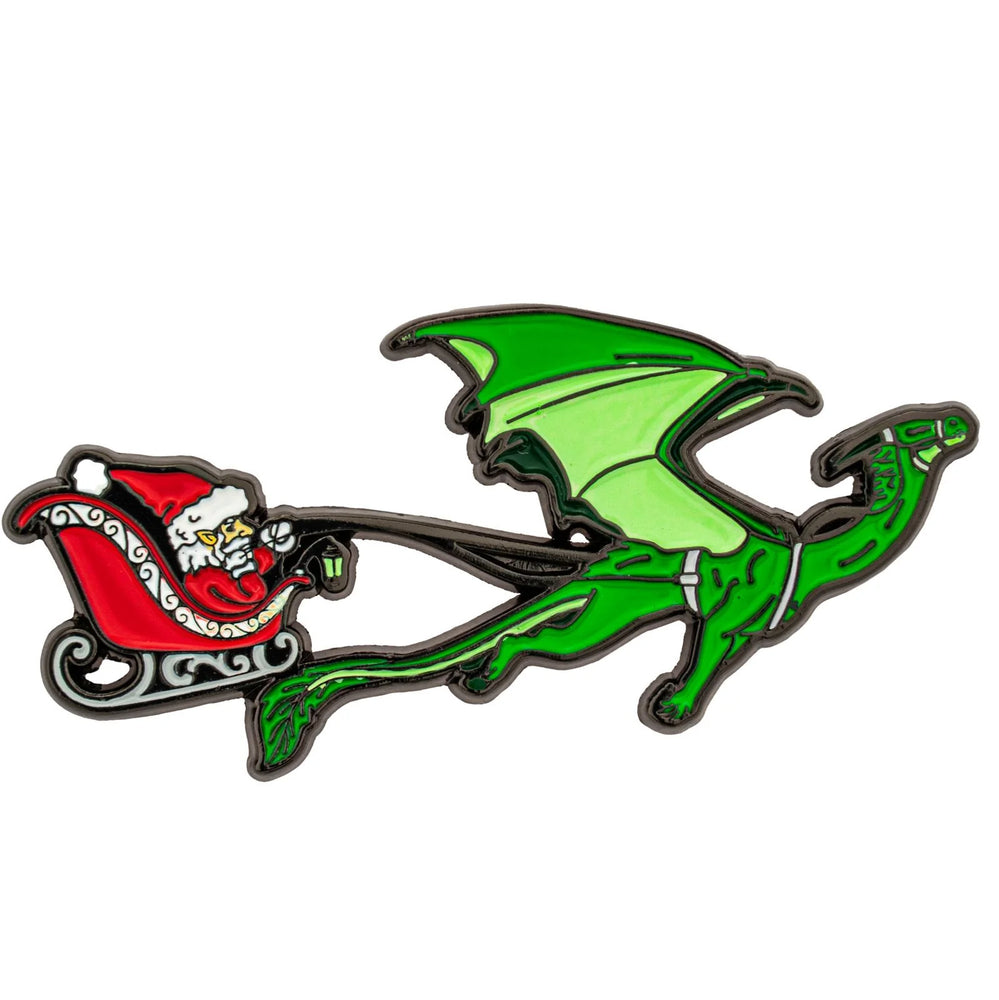 Enamel Pin: Dragon Pulling Santa
