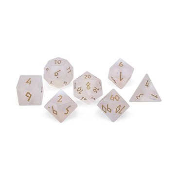 Gemstone Dice: Frosted K9 Rainbow Glass (Gold Font)