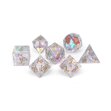 Gemstone Dice: K9 Rainbow Glass (Gold Font)