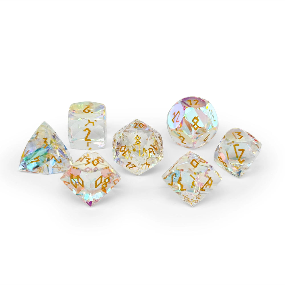 Gemstone Dice: Wondrous Cut - K9 Glass with Gold Font