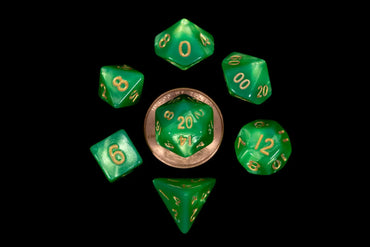 Mini Polyhedral Dice Set: Green/Light Green w/ Gold Numbers