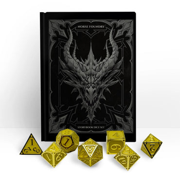 Metal RPG Dice Set: Glow-in-the-Dark Storybook - Crystals of Light