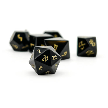 Gemstone Dice: Pebbles - Obsidian (Gold Font)