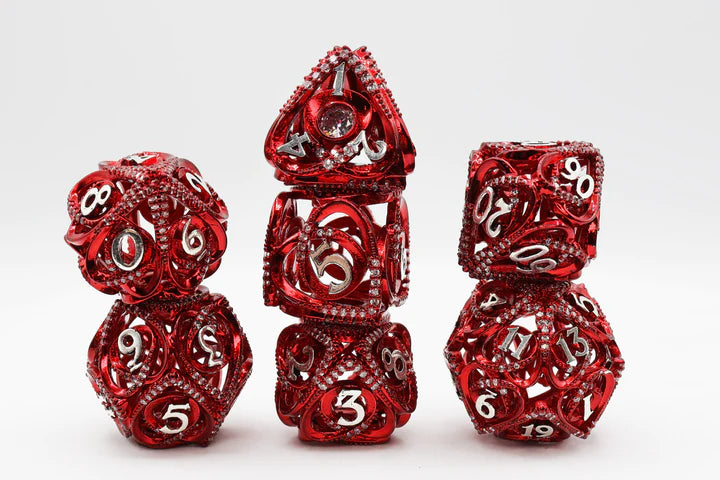 Hollow Hearts Metal RPG Dice Set: Jeweled Red