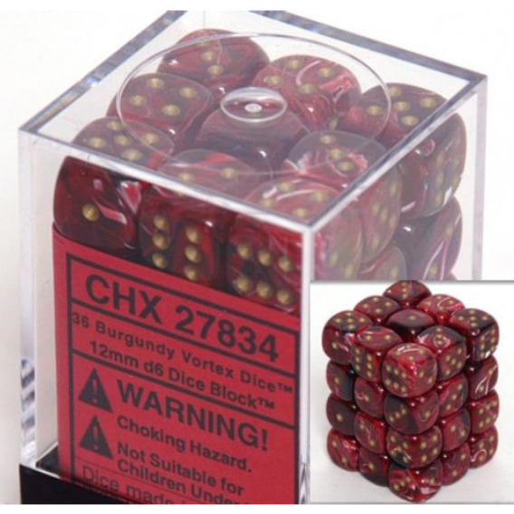 12mm D6 Brick: Vortex - Burgundy/Gold (36)