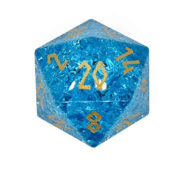 30mm Gemstone D20 Boulder: Shattered Zircon Aquamarine Glass