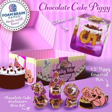 Pastry Pets RPG Dice Set: Chocolate Cake Piggy