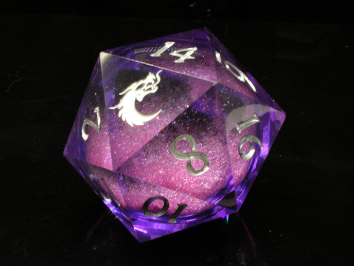 Old School Dice: Sharp Edged 55mm D20 - Liquid Infused - Amethyst Fury