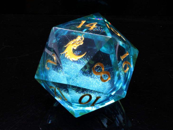 Old School Dice: Sharp Edged 55mm D20 - Liquid Infused - Azure Fury