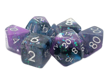 RPG Dice Set: Particles - Black/Blue/Purple Mist