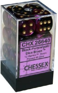 16mm D6 Brick: Gemini - Black - Purple/Gold (12)