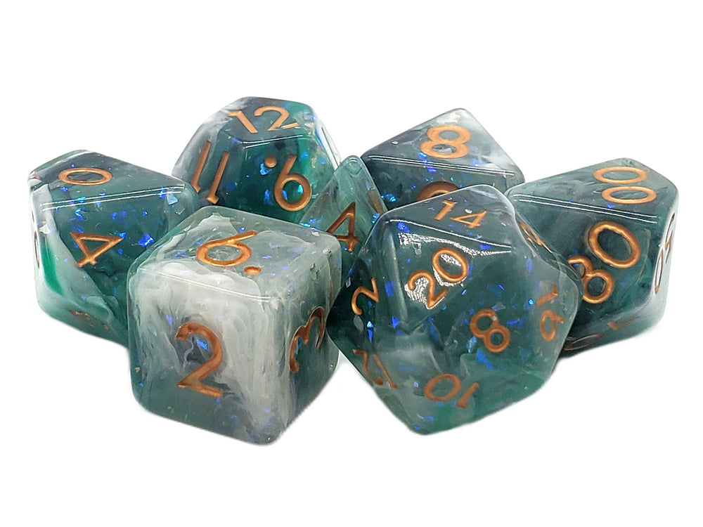RPG Dice Set: Particles - Black/White/Green Mist