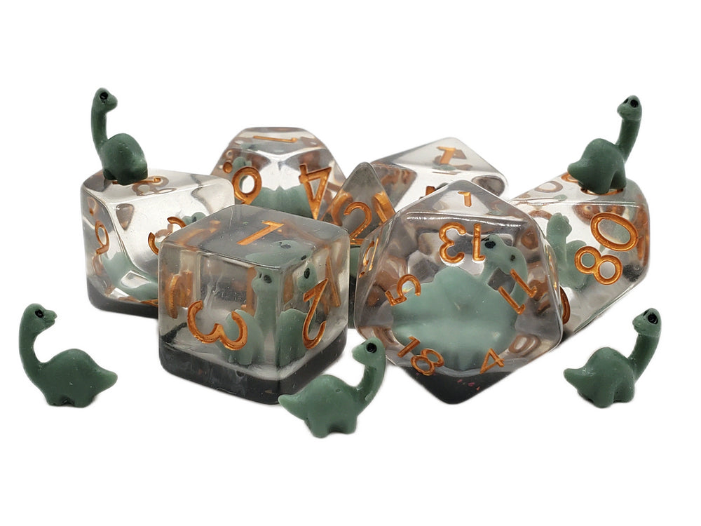 RPG Dice Set: Animal Kingdom - Green Baby Brontosaurus