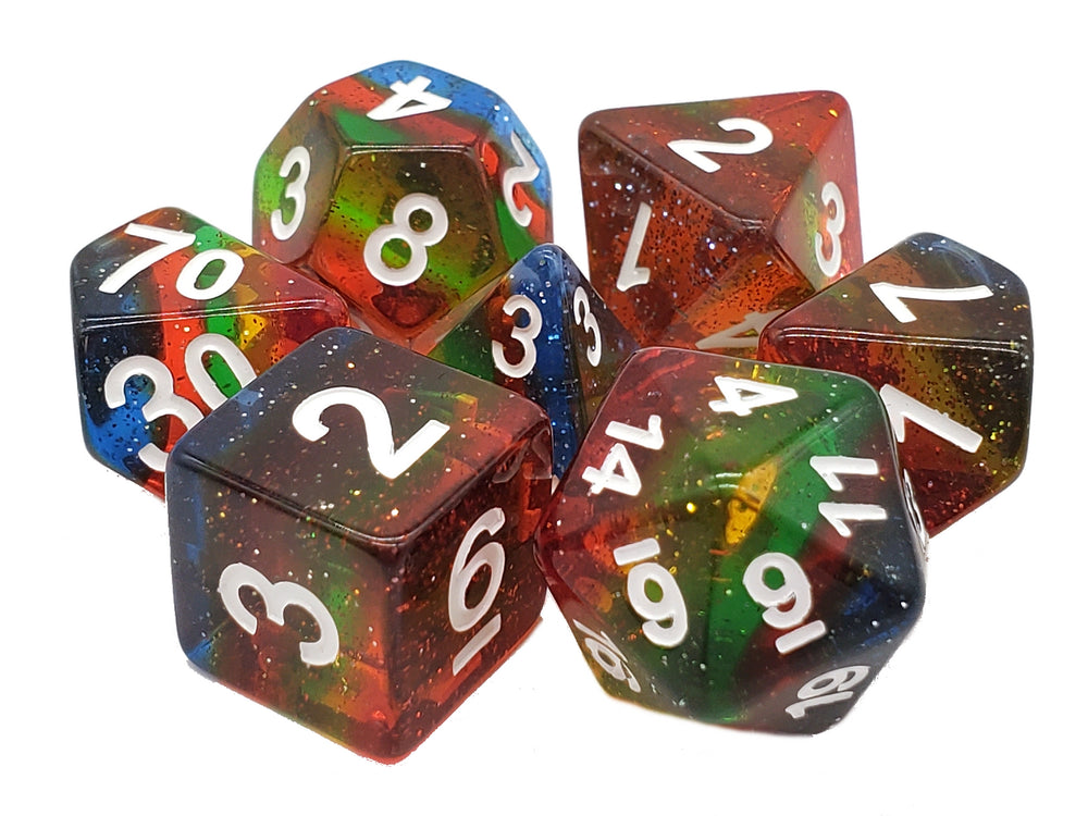 Old School: Gradients - Translucent Glitter Rainbow Dice Set
