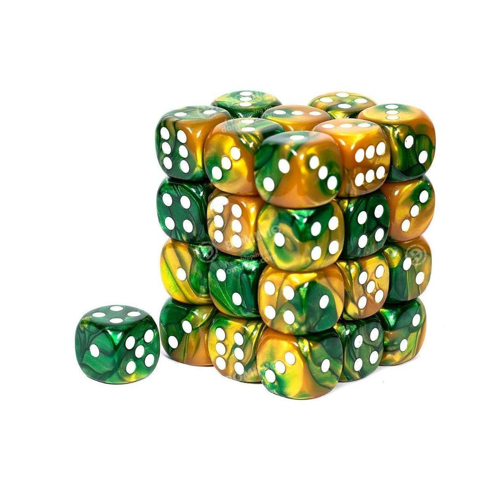 12mm D6 Brick: Gemini - Gold-Green/White (36)