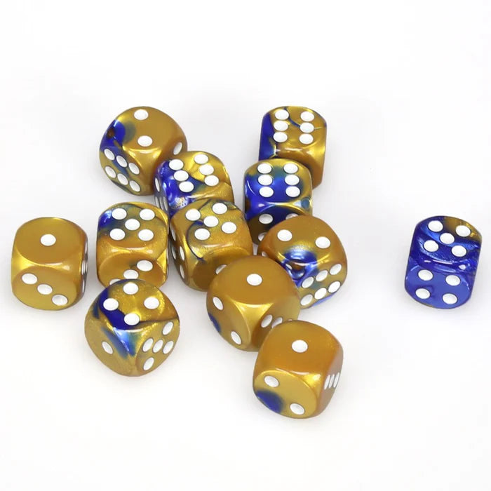 16mm D6 Brick: Gemini - Blue-Gold/White (12)