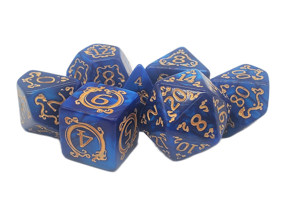 RPG Dice Set: Coiled Serpent - Blue/Gold