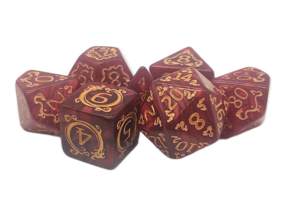 RPG Dice Set: Coiled Serpent - Red/Gold