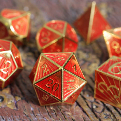 Metal RPG Dice Set: Deco - Red/Gold