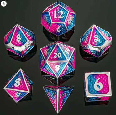 Behemoth Metal Dice: Silver with Pink & Blue