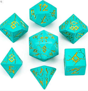 Metal RPG Dice Set: Barbarian - Turquoise/Gold
