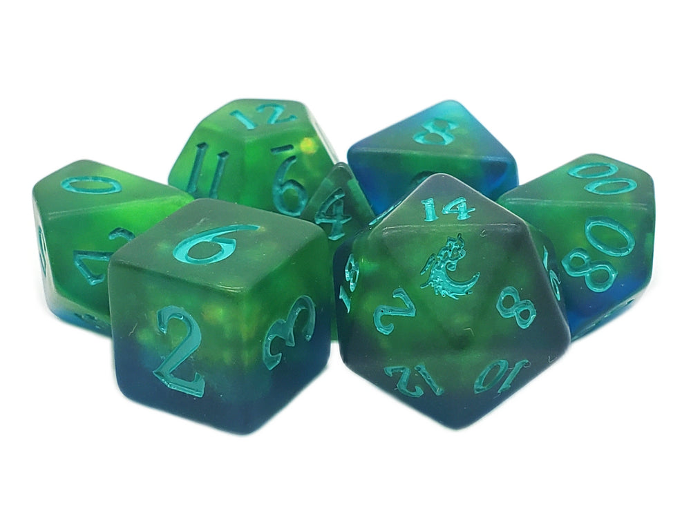 RPG Dice Set: Infused - Green Mist Frosted Firefly