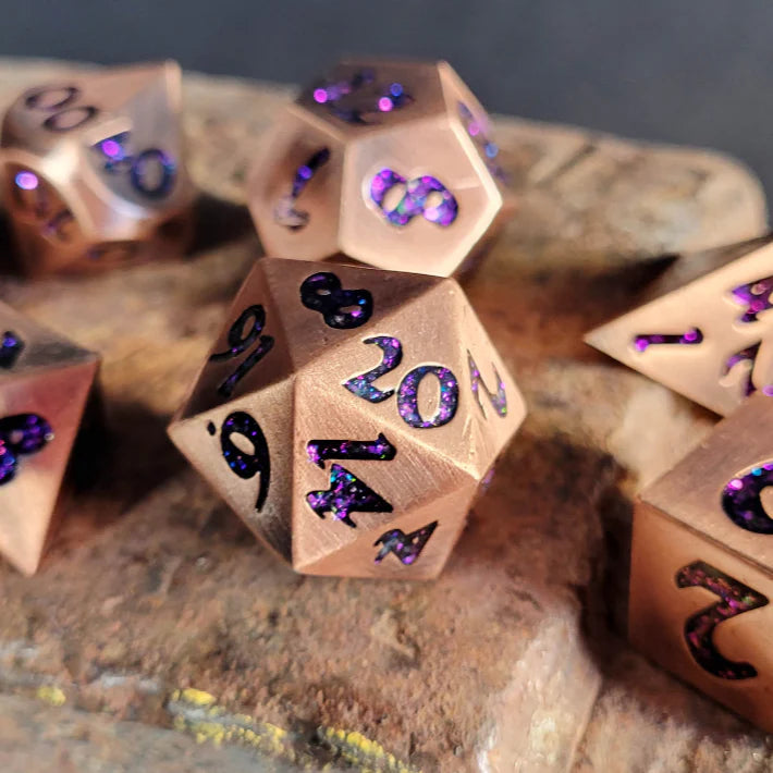 Metal RPG Dice Set: Forged Lore - Copper/Purple