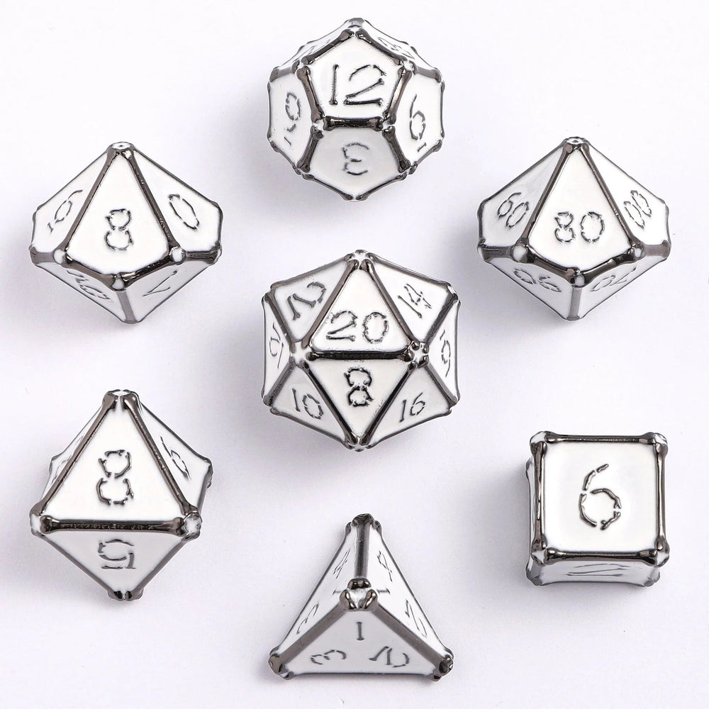 Metal RPG Dice Set: Bone Collector - Gunmetal/White