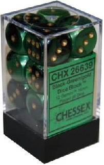 16mm D6 Brick: Gemini - Black - Green/Gold (12)
