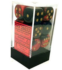 16mm D6 Brick: Gemini - Black - Red/Gold (12)