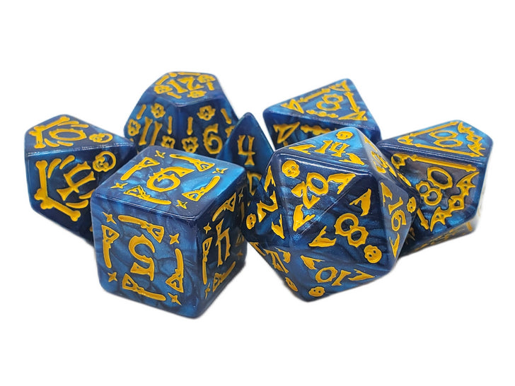 RPG Dice Set: All Hallows Eve Runic - Blue/Gold