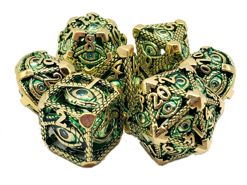 Hollow Metal RPG Dice Set: All Seeing Eye - Gold/Green