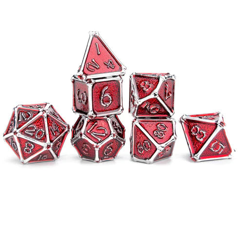 Metal RPG Dice Set: Bone Collector - Silver/Red