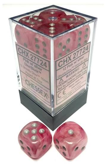 16mm D6 Brick: Ghostly Glow - Pink/Silver (12ct)