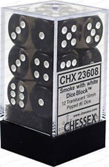 16mm D6 Brick: Translucent - Smoke/white (12ct)