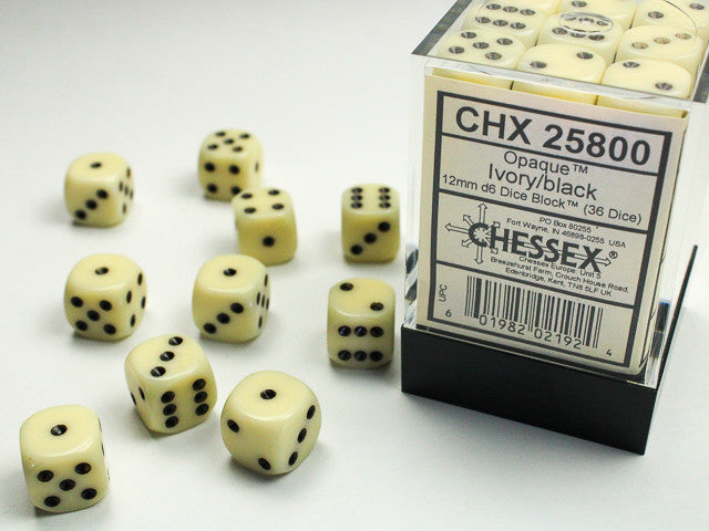 12mm D6 Brick: Opaque - Ivory/Black (36)