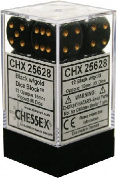 16mm D6 Brick: Opaque - Black/Gold (12ct)