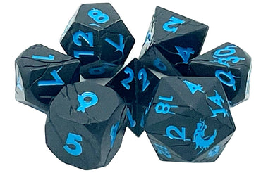 Metal RPG Dice Set: Orc Forged - Matte Black/Blue